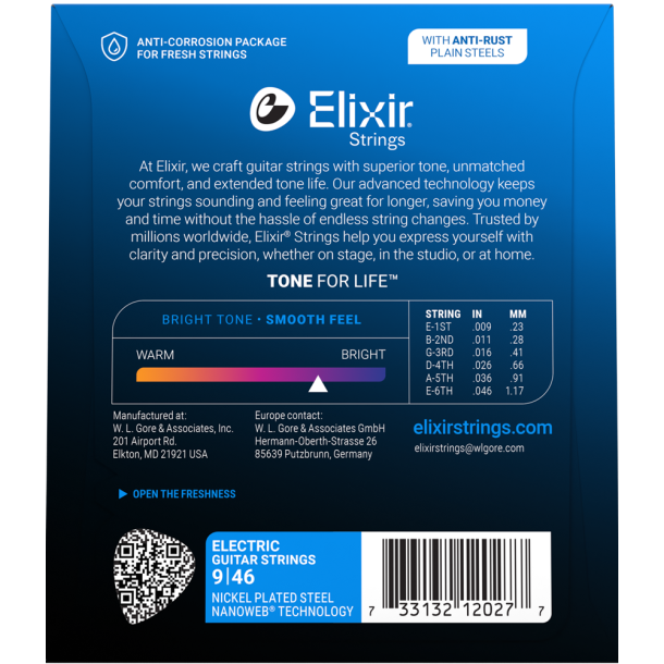 Elixir Nanoweb Electric Nickel Plated Steel 12027 Custom Light 09-46